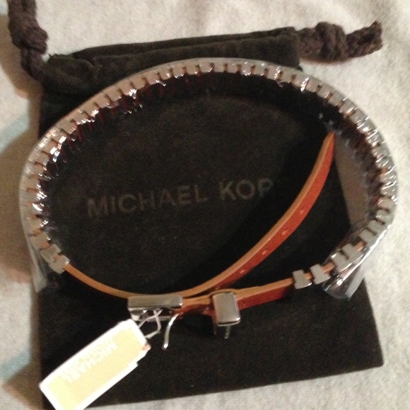 NWT Michael Kors Double Wrap Bracelet Leather Brown and Silver - Picture 2 of 4